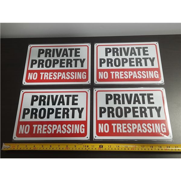 (4) Private Property No Trespassing Metal/Tin Sign. (New)