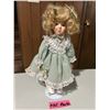 Image 1 : Doll with stand, 12” high, gingham dress with crinoline and bloomers