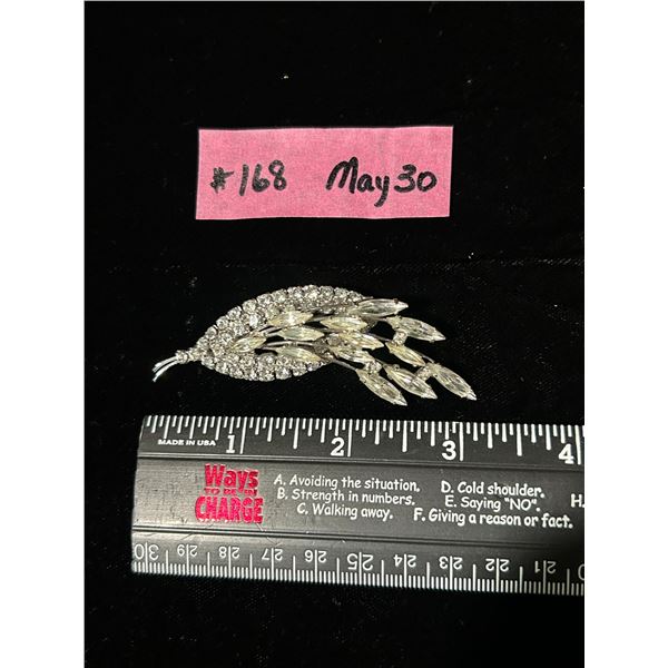 3” rhinestone silver tone brooch – no markings