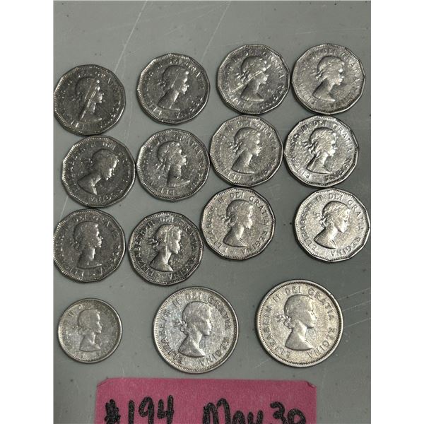 Coins – 1959 to 1962 nickels, 1958 dime, 1960 and 1964 quarters