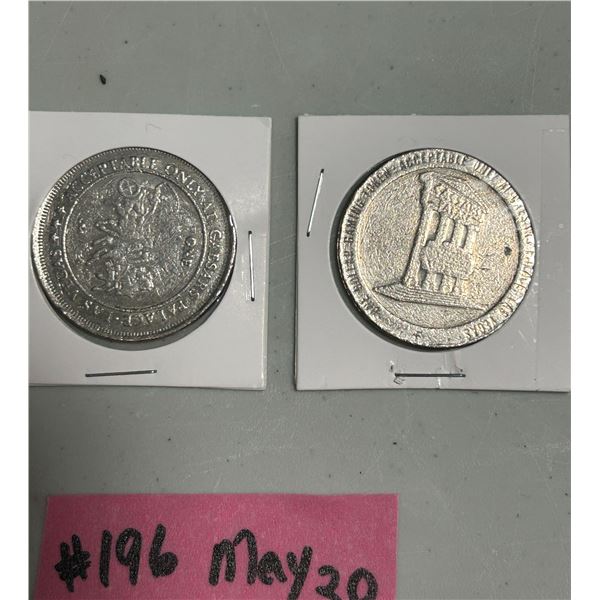 2 Caesars Palace $1 tokens (1998)
