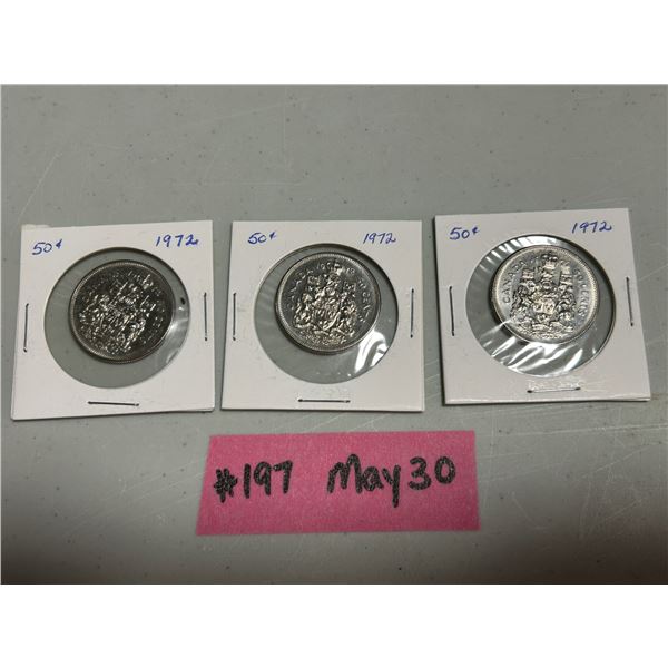 Coins – 3 1972 50 cent coins