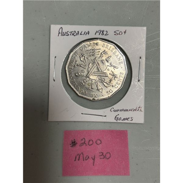 1982 Australia Commonwealth Games 50 cent piece coin