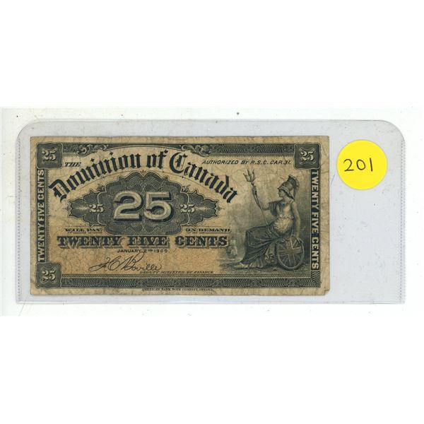 1900 Dominion of Canada 25 Cents Shinplaster.