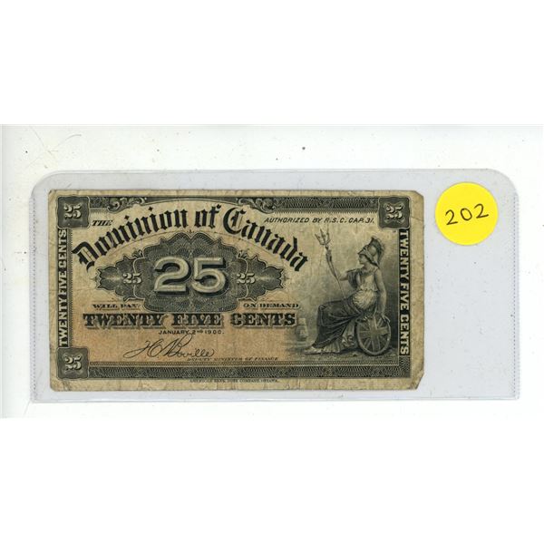 1900 Dominion of Canada 25 Cents Shinplaster.