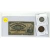Image 1 : 1900 Dominion of Canada 25 Cents Shinplaster, 1900 Canada Large One Cent and 1950 Canada 5 Cents.