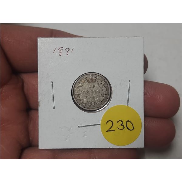 1881 Canada Silver 10 Cents.