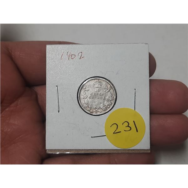 1902 Canada Silver 10 Cents.