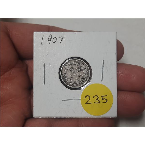 1907 Canada Silver 10 Cents.
