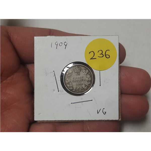 1909 Canada Silver 10 Cents.