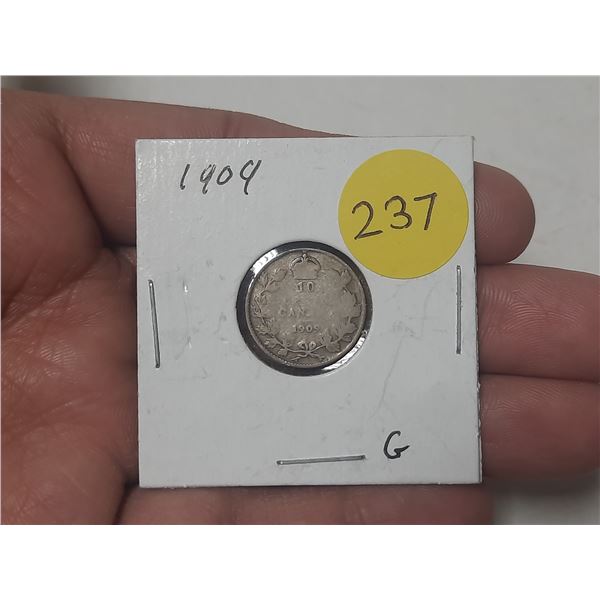 1909 Canada Silver 10 Cents.