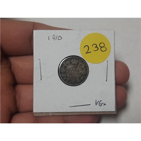 1910 Canada Silver 10 Cents.