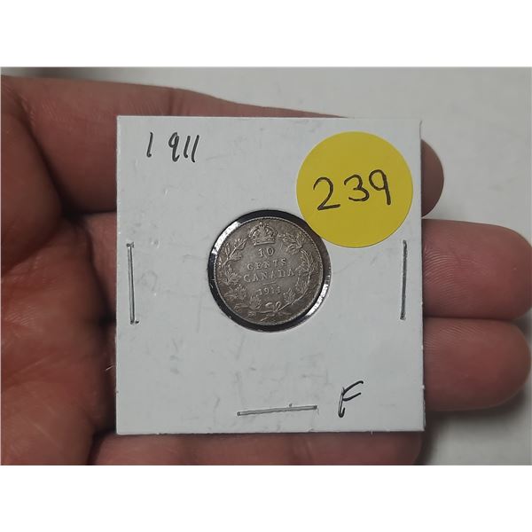 1911 Canada Silver 10 Cents.