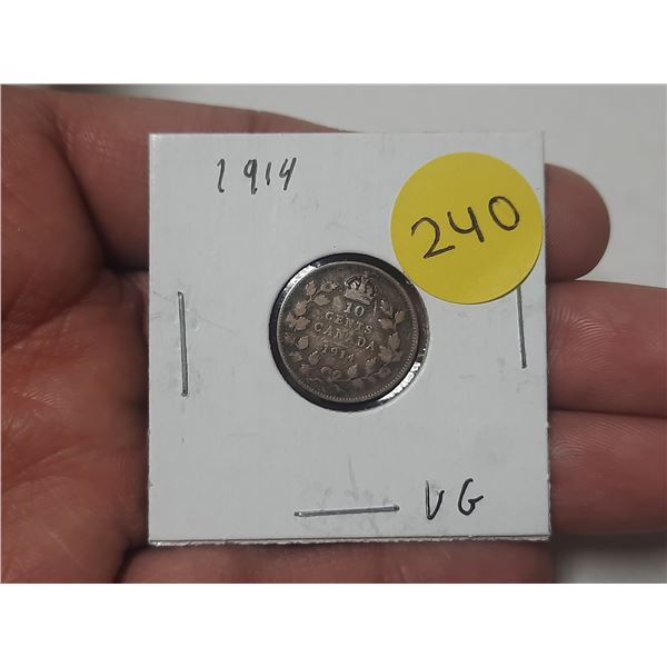 1914 Canada Silver 10 Cents.