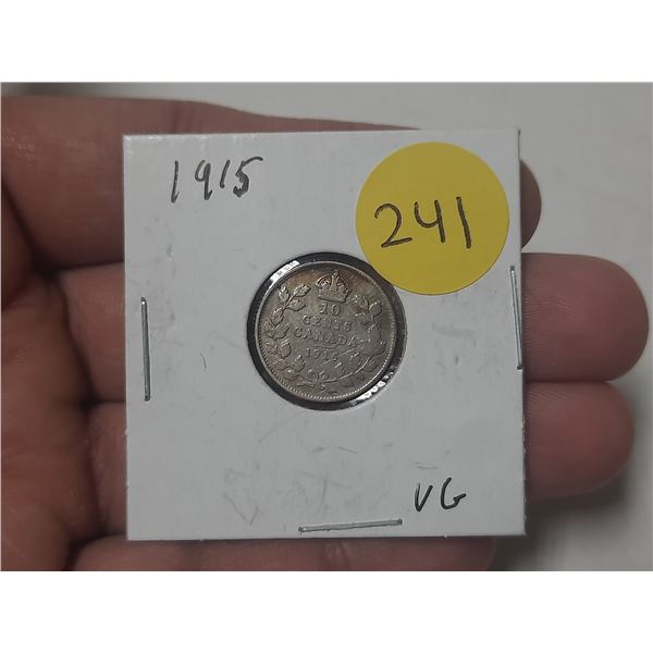 1915 Canada Silver 10 Cents.