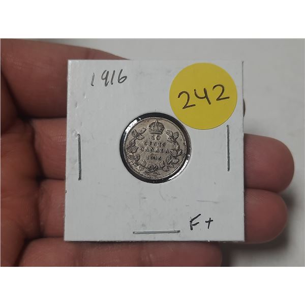 1916 Canada Silver 10 Cents.