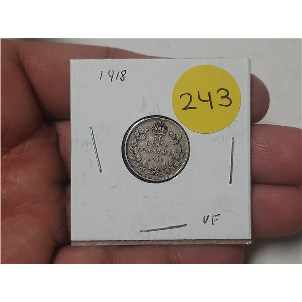 1918 Canada Silver 10 Cents.