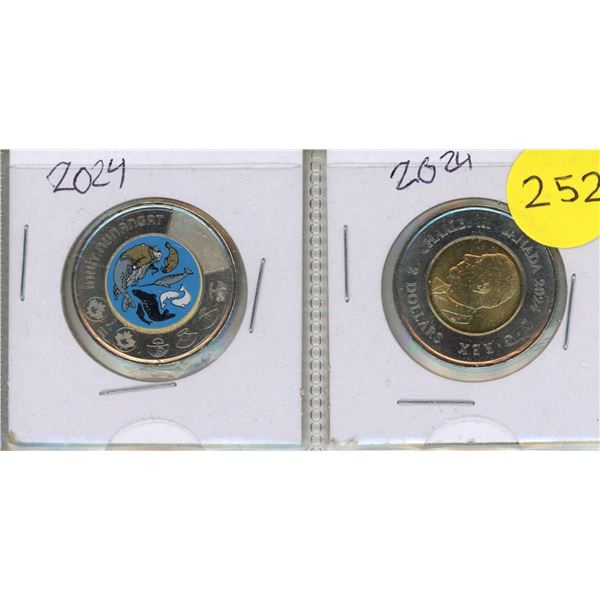 2024 Canadian $2 coins celebrating Inuit Nunangat - Coloured and Uncoloured.