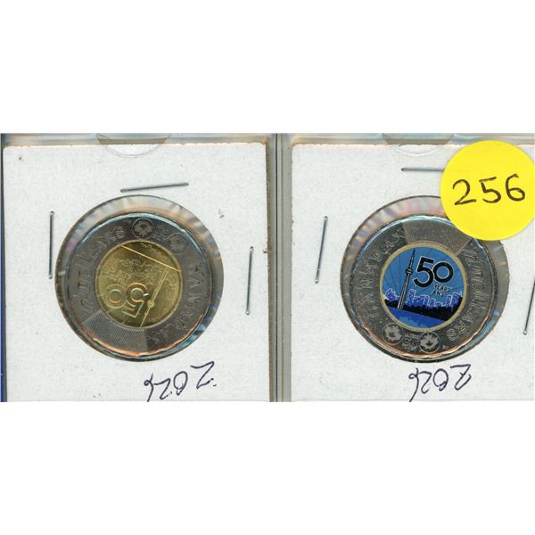 2026 Canadian 50th Anniversary of the CN Tower $2 coins - Coloured and Uncoloured.