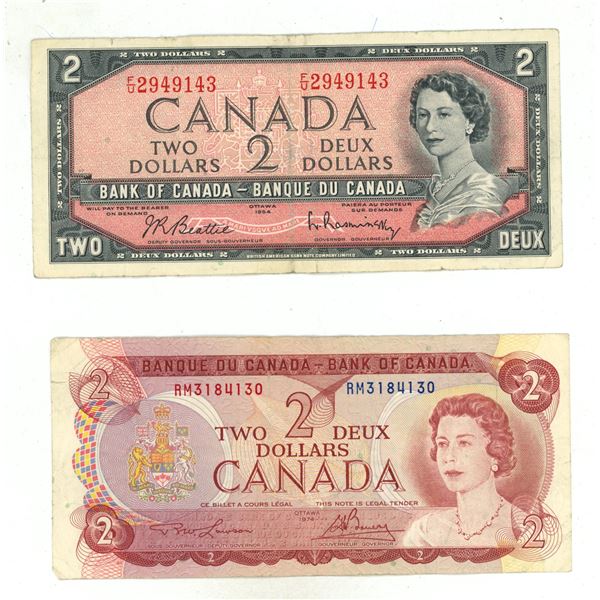 1954 and 1974 Canada Two Dollars.