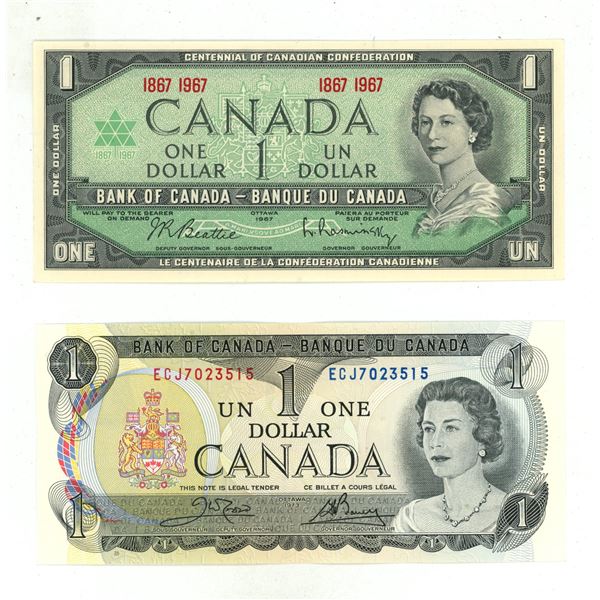 1967 and 1973 Canada One Dollars (Uncirculated).