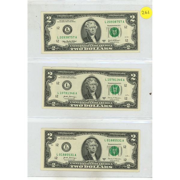 2003 and (2) 2017 U.S.A. Two Dollars.