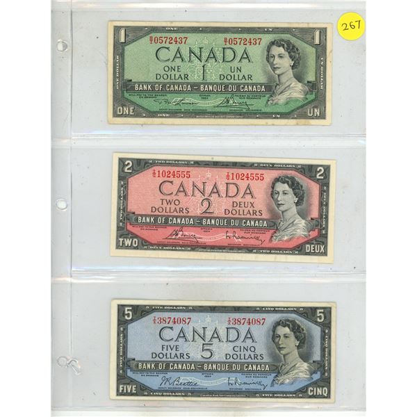 1954 Canada One, Two, Five Dollar.
