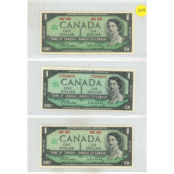 (3) 1967 Canada One Dollar. (Uncirculated)