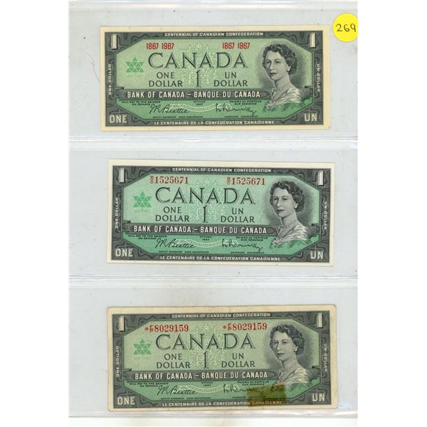 (3) 1967 Canada One Dollar. (Two Uncirculated)