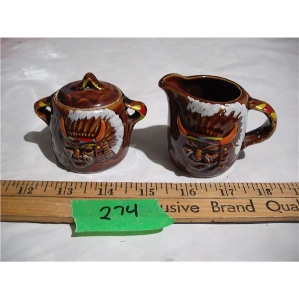 Vintage Native American Art, Cream Plus Sugar Set Japan