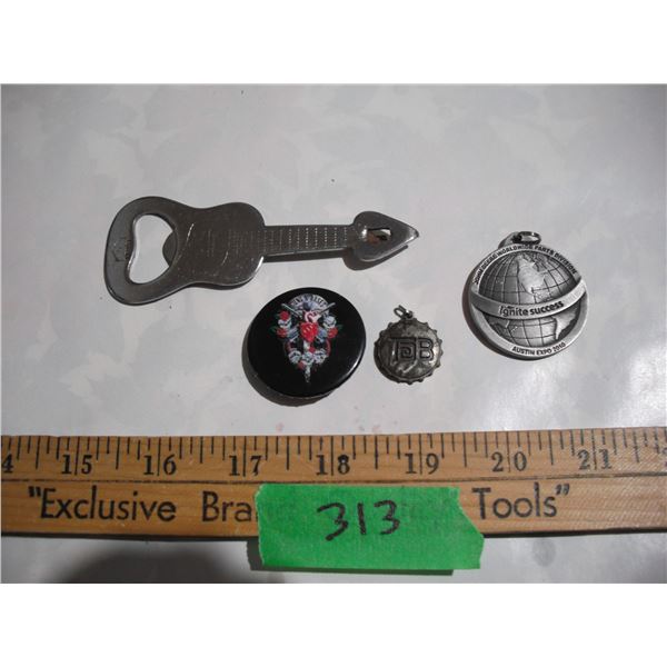 1991 Guns And Roses Pin plus (2) Key Chains Plus Bottle Opener