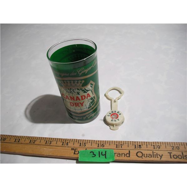 Canada Dry Plastic Bottle Cap Top/Magnet Plus Glass Cup