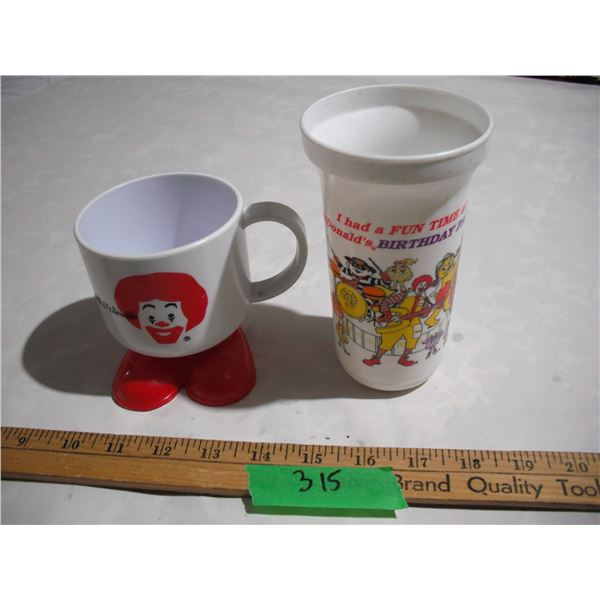 Ronald McDonald Plastic Cup Plus 1996 McDonalds Birthday Cup