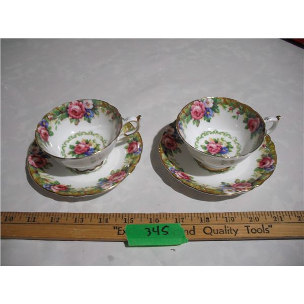 (2) Sets Parason Tapestry Fine Bone China Rose Cup and Saucers