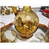 Image 6 : Vintage (Possible Bohemian) Amber Glass Decanter Set w/ 5 Shot Glasses and Tray