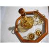Image 7 : Vintage (Possible Bohemian) Amber Glass Decanter Set w/ 5 Shot Glasses and Tray