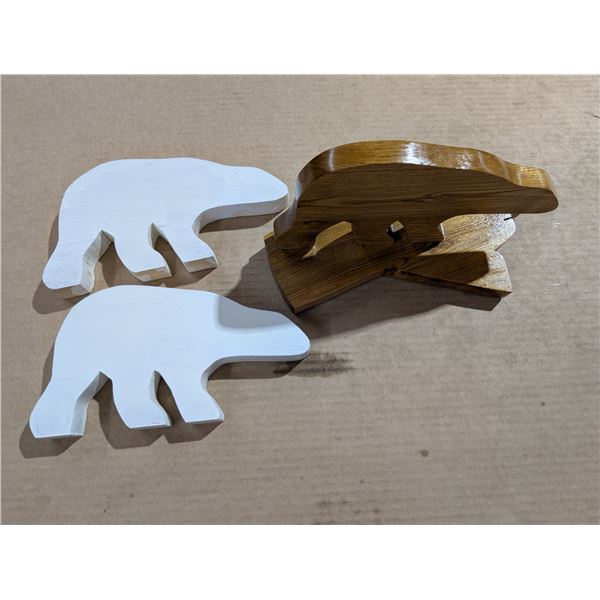 Lot of (3) Wood Décor Polar bears
