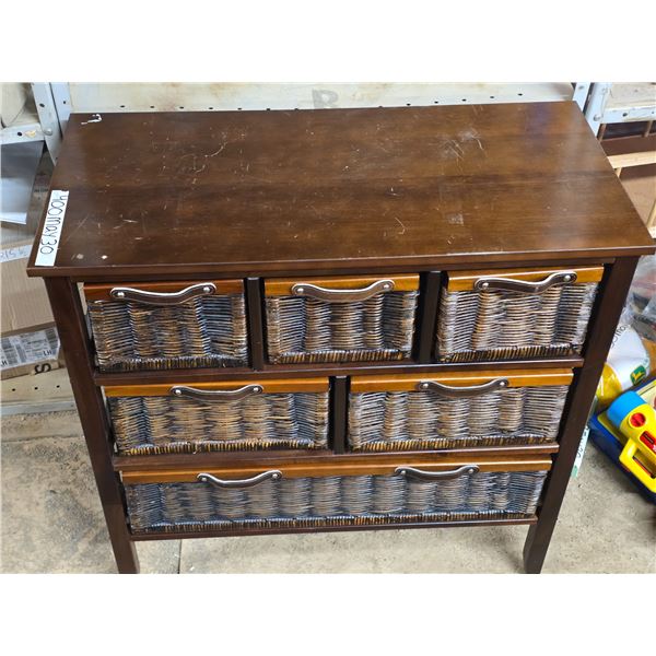 Wicker and wood dresser- 33" by 15" by 33"H