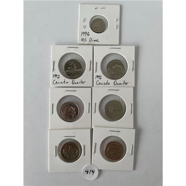 6 Canadian Quarters and 1976 American Dime