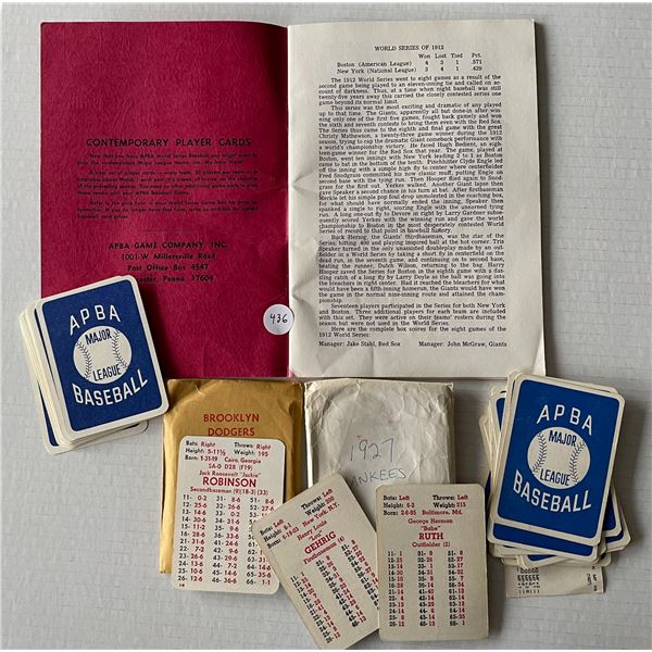 APBA Baseball Cards Babe Ruth, Jackie Robinson, Lou Gehrig + World Series Stats book