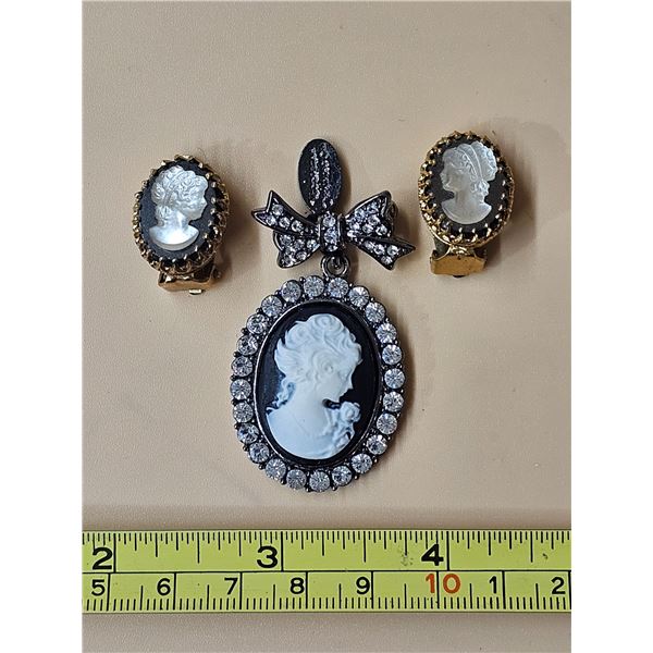 Cameo Brooch & Clip on Earrings