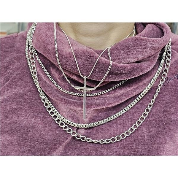 5-Strand Silver Tone Religious Themed Cross Necklace – 22” Total Length