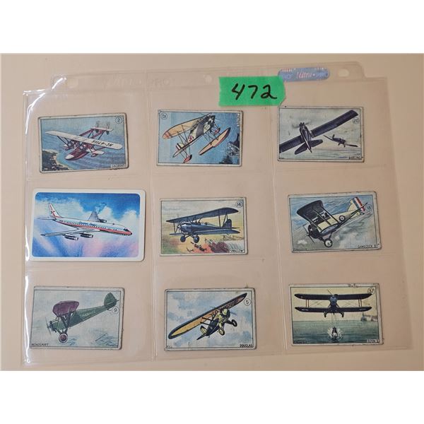 (8) 1920’s Aviation Series William Paterson Cards, (1) Nabisco Airlines of the World Cards