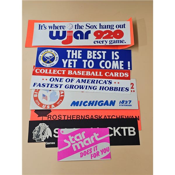 Lot of Vintage Bumper Stickers inc. Buffalo Sabres, Baseball, Local Saskatchewan etc.