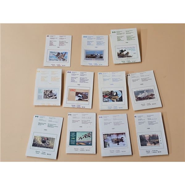 (11) 1987-1998 Canadian Wildlife Habitat Conservation Stamps / Migratory Bird Hunting Permit (Missin