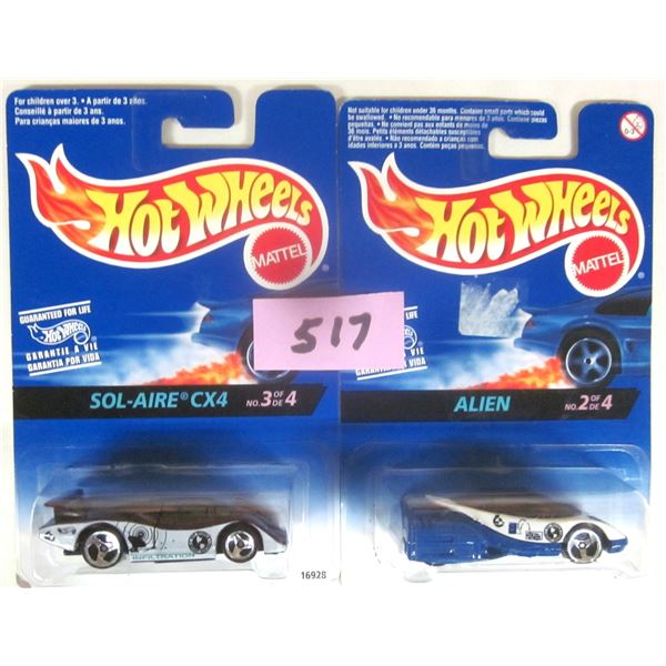 (2) NEW Sealed 1997 HOT WHEELS No. 2/4 “ALIEN” & No. 3/4 “SOL-AIRE CX4[x=