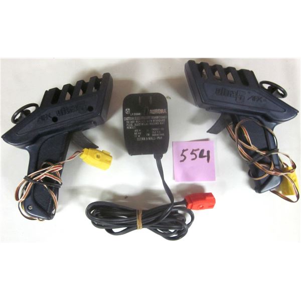 (2) Vintage Aurora AFX Ultra 5 Hand Controllers/Steering Wheel & Ultra 5 Wall Plug