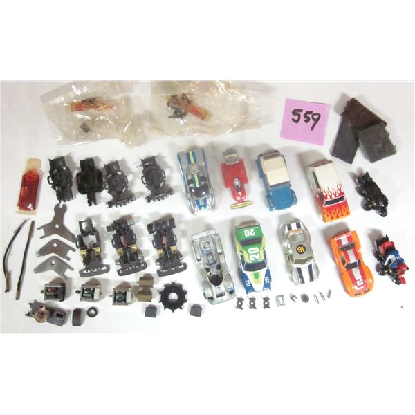 Lot of HO Scale Aurora AFX Pieces - Slot Car Bodies, Chassis, etc.