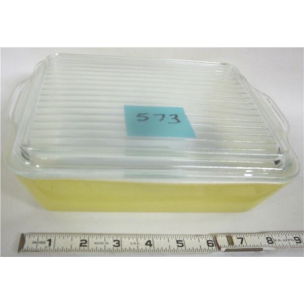 Vintage Pyrex 503-D Yellow 1 ½ qt. Refrigerator Dish w/ Clear Ribbed 503-C Lid