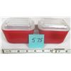 Image 1 : (2) Vintage Pyrex Bright Red Refrigerator Dishes w/ 501-C Clear Ribbed Lids